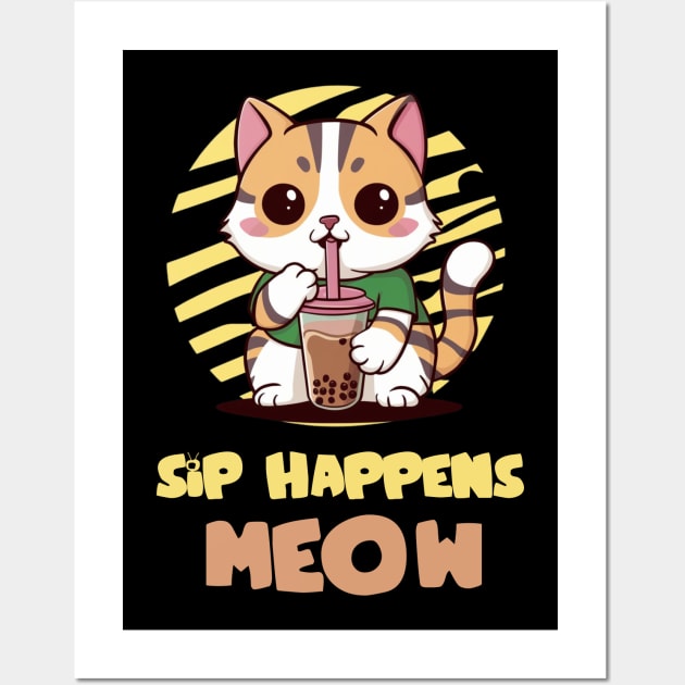 Sip Happens Meow Boba Cat Wall Art by AnimeVision